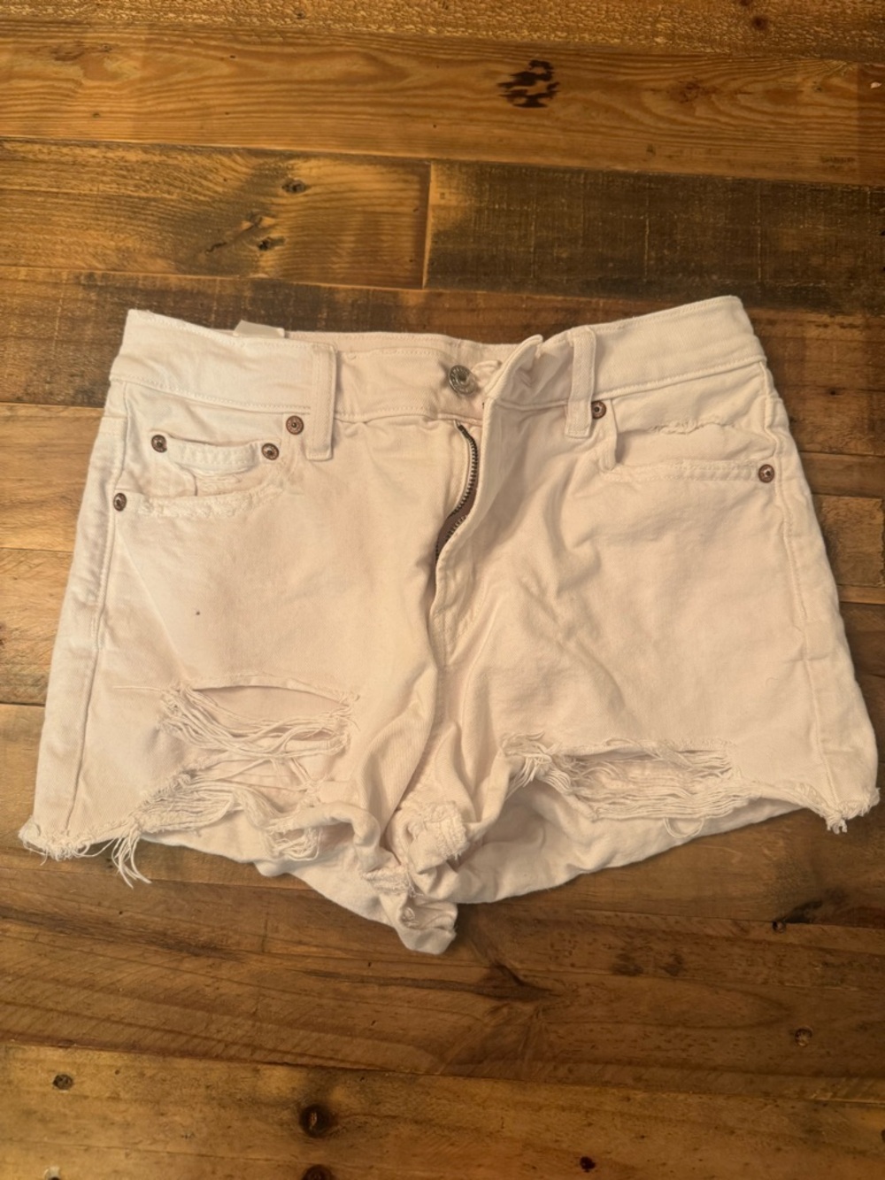American Eagle Outfitters White Distressed High-Rise Jean Shorts